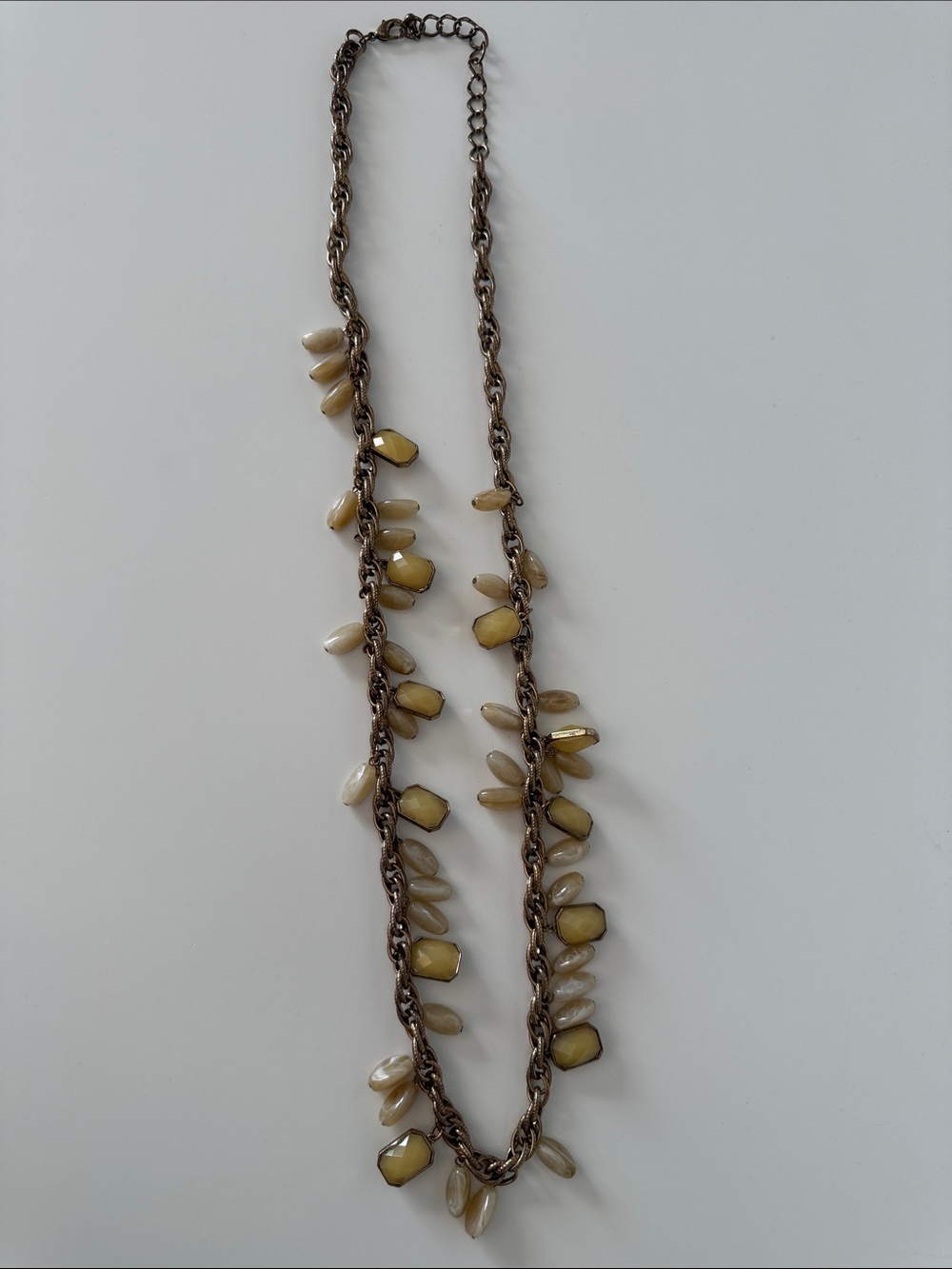 Beaded Drop Statement Necklace in Cream and Gold